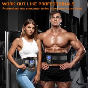 DOMAS Ab Belt Abdominal Muscle Toner- Abs Stimulator with 8 Modes Dual Channel Electronic Abs Stimulating Belt EMS Muscle Toning Belt for Men Women Training Device for Muscles Stomach Workout Massager 2022 Upgrade New Version