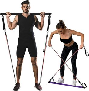 Goocrun Portable Pilates Bar Kit with Resistance Bands for Men and Women - 6 Exercise Resistance Bands (15, 20, 30 LB) 